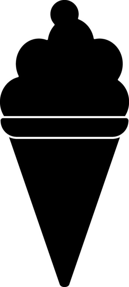 Black and white strawberry decorated cone ice cream. Glyph icon or symbol. vector