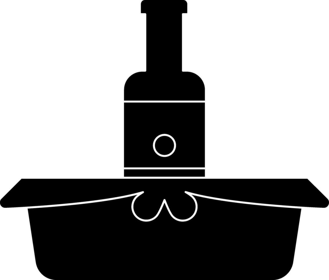 Black and white champagne bottle in bucket. Glyph icon or symbol. vector