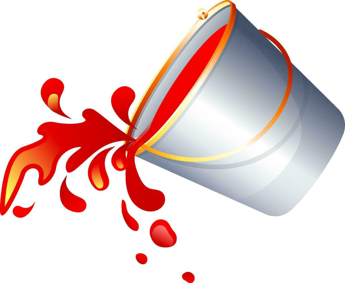 Glossy gray bucket filled red holi colors. vector