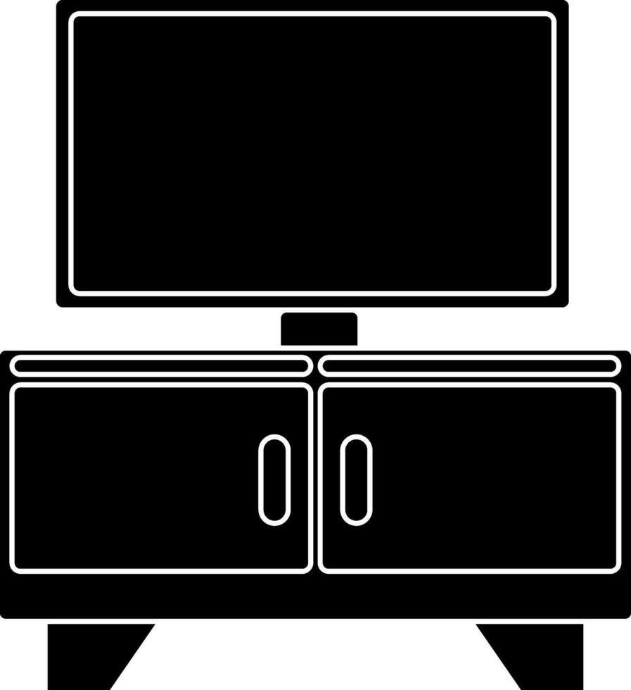 TV table icon in black for furniture concept. vector