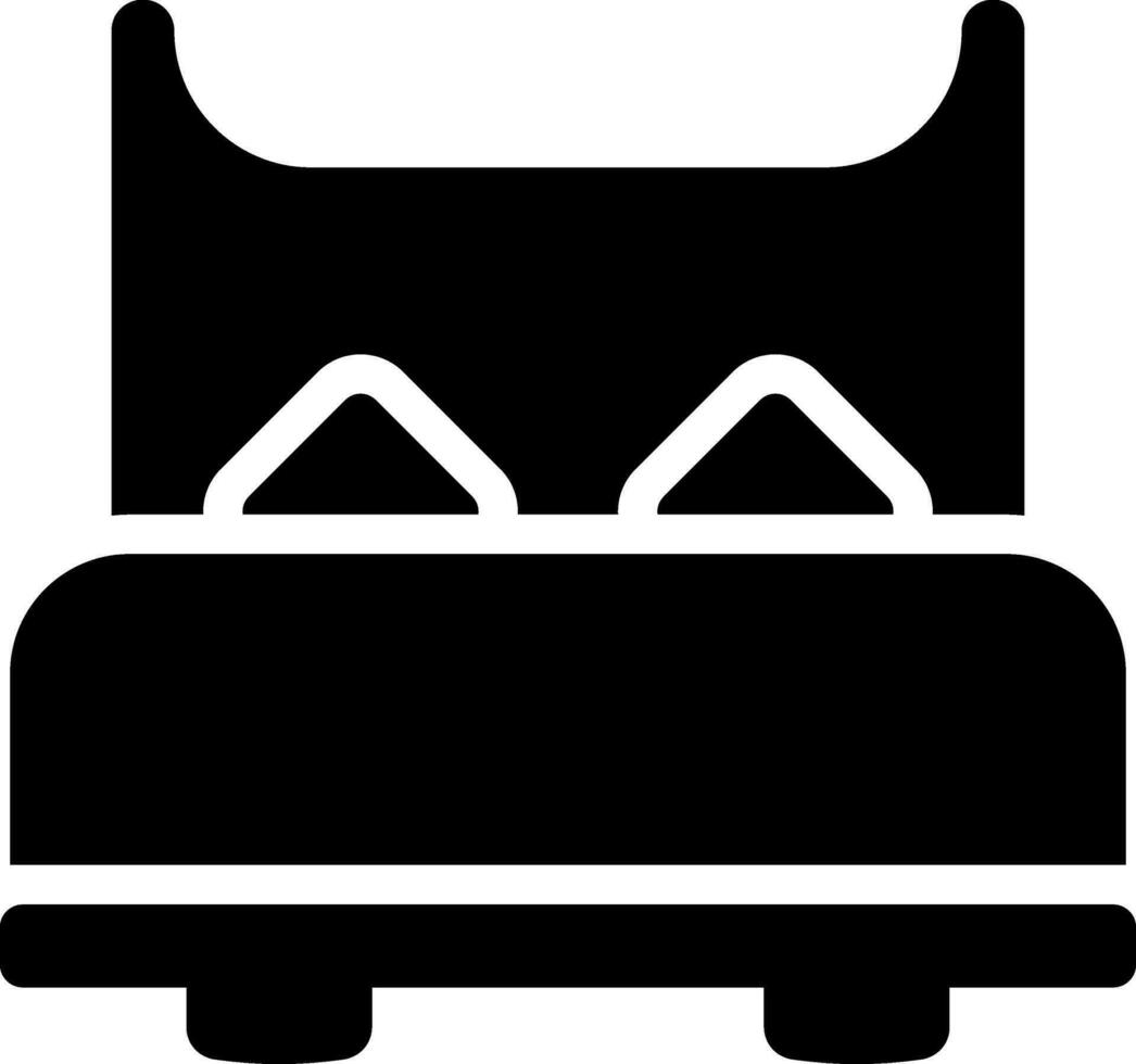 Black and white bed with pillow in flat style. Glyph icon or symbol. vector