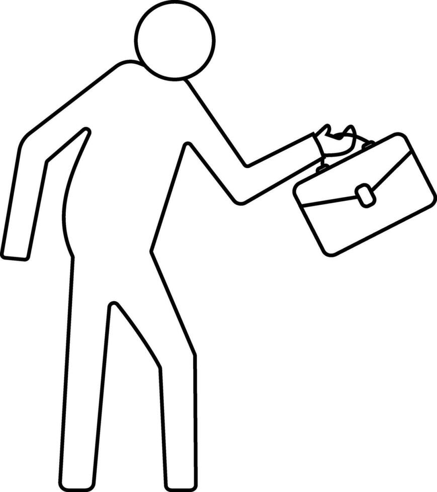 Stroke style of employee walking for office with briefcase. vector