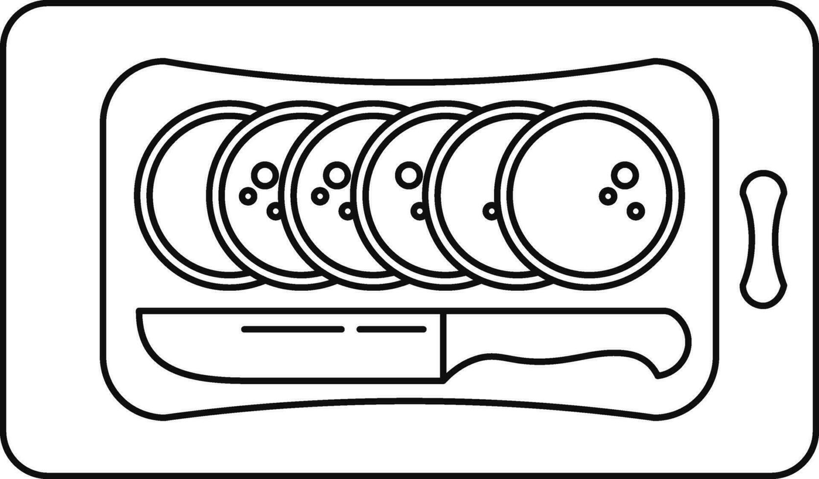 negro línea Arte ensalada y cuchillo en corte tablero. vector