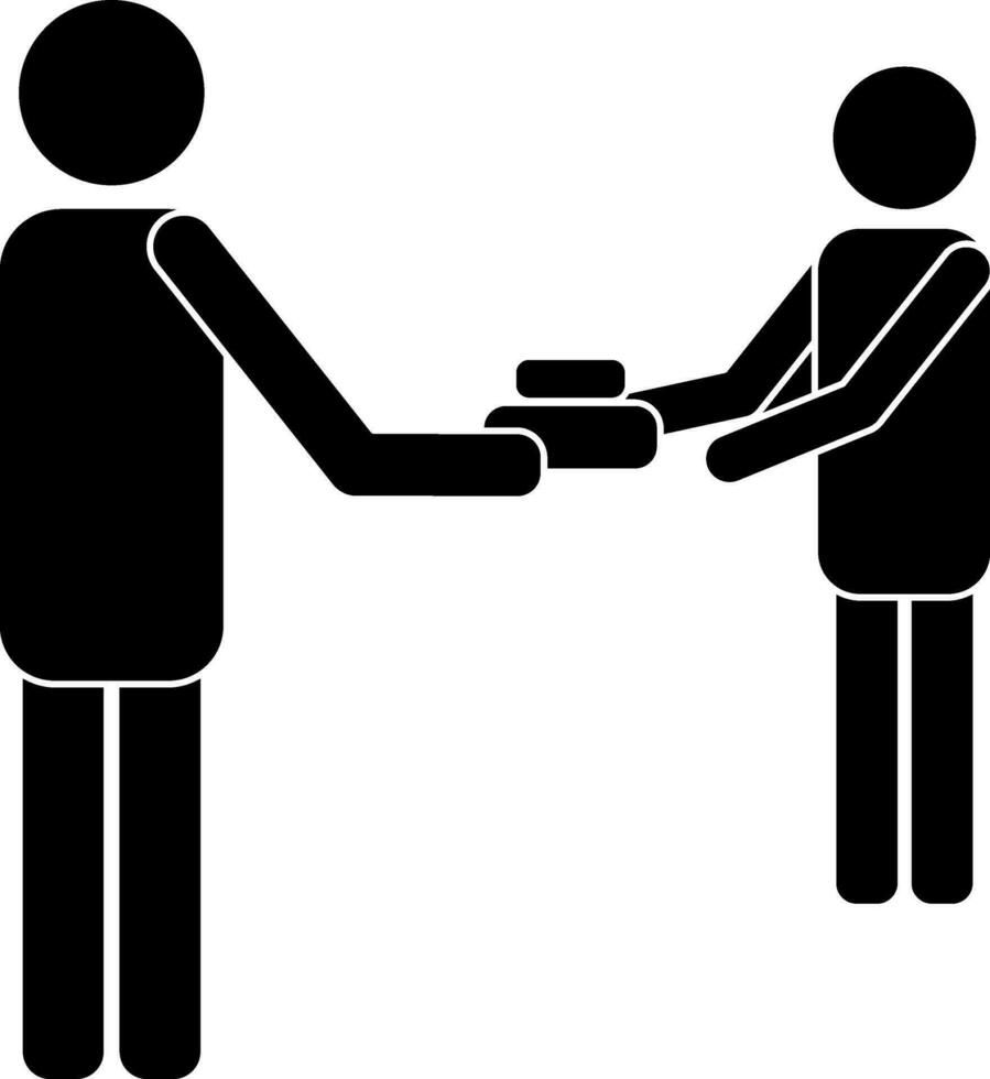 Faceless delivery boy giving box to man. vector
