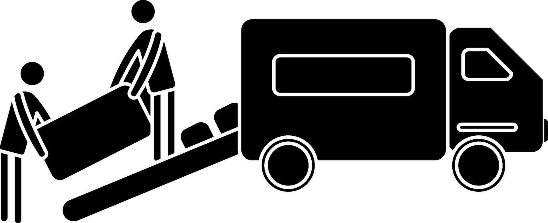 Character of man holding boxes loading in truck. vector