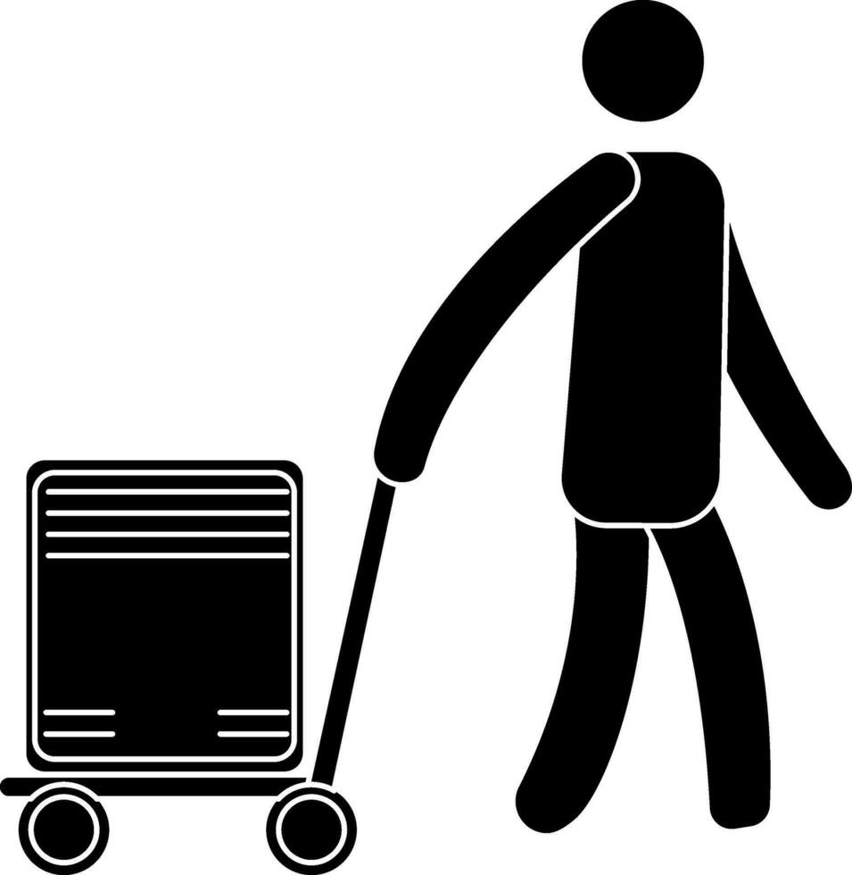 Character of faceless human holding trolley. vector