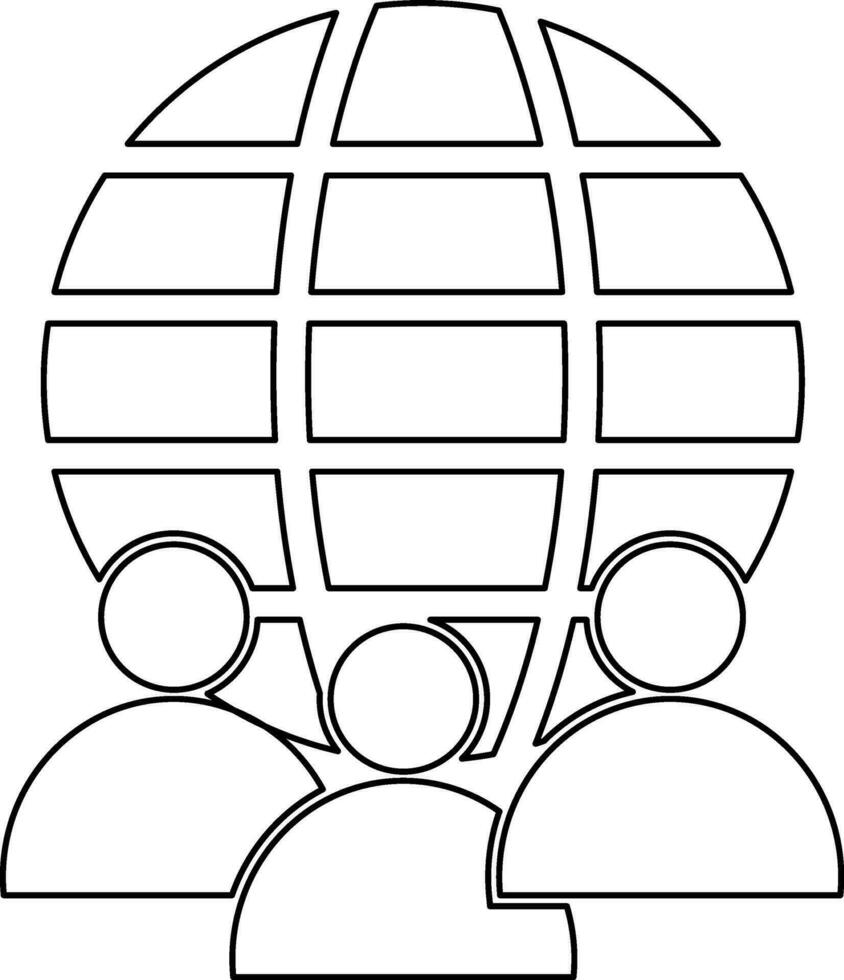 Character of black line art faceless user with earth globe. vector