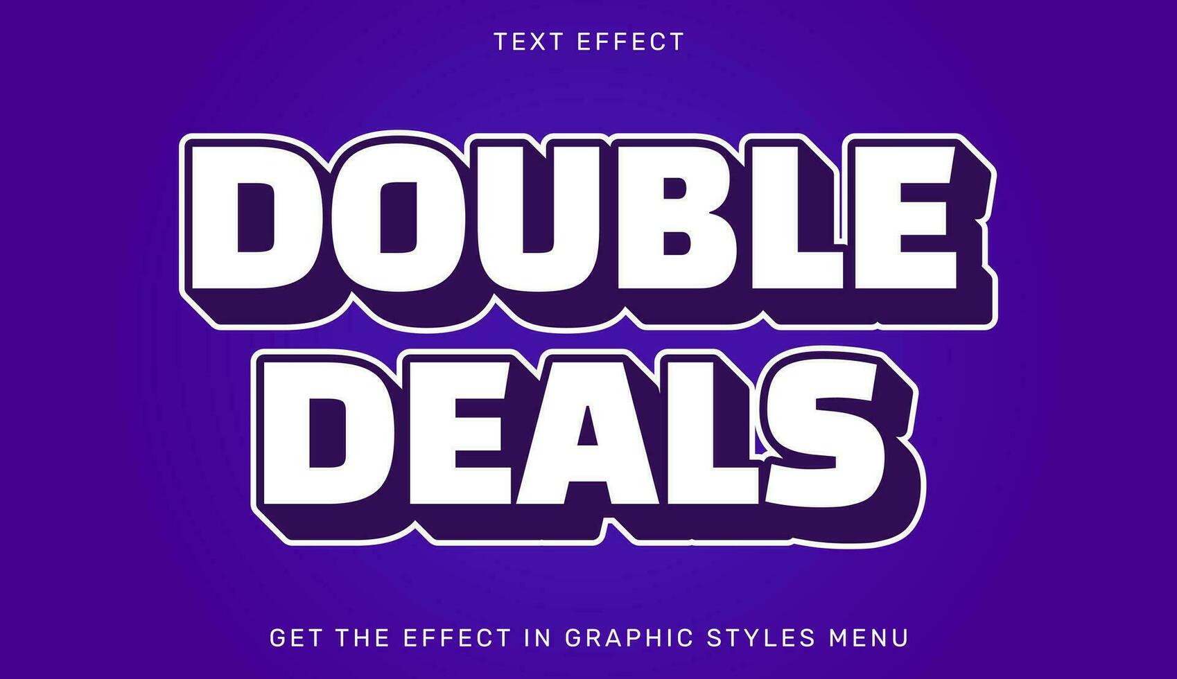 Double deals editable text effect in 3d style with purple color. Text emblem for advertising, branding and business logo vector