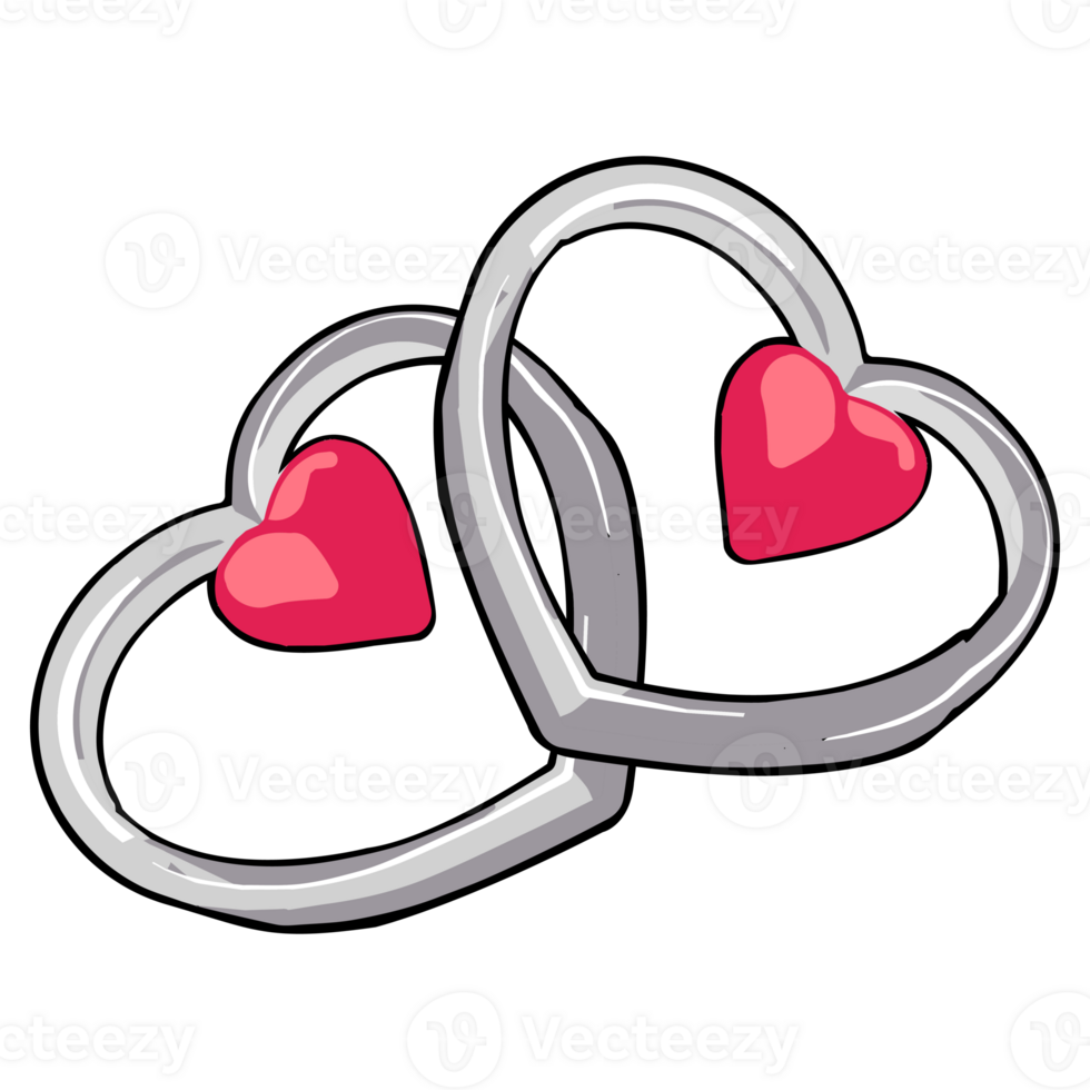 Couple silver heart ring clipart flat design on transparent background, jewelry couple valentine isolated clipping path element png