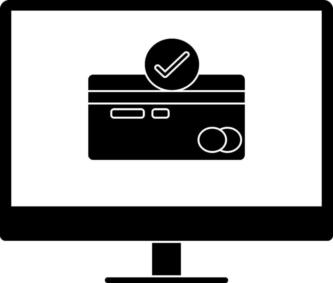 Card and payment approved sign in computer screen. vector