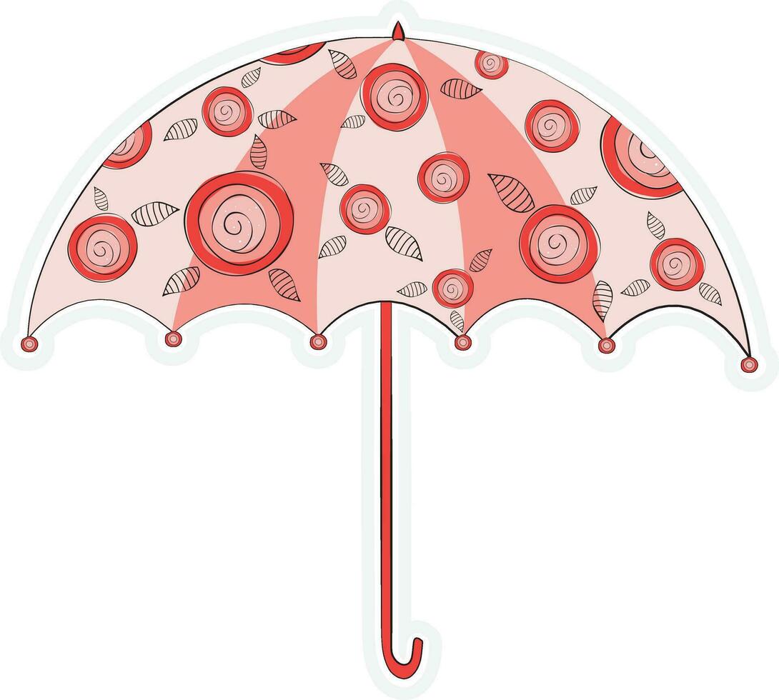 Flowers and leaves decorated pink umbrella. vector