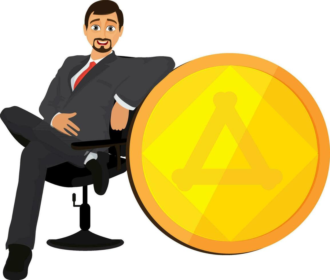 Successful usinessman with gold coin. vector