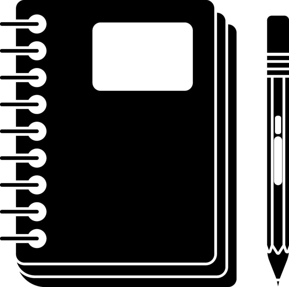 negro y blanco icono de cuaderno con lápiz. vector