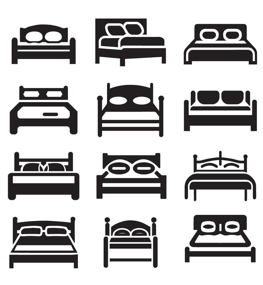 Bed Icon Vector silhouette a set of group