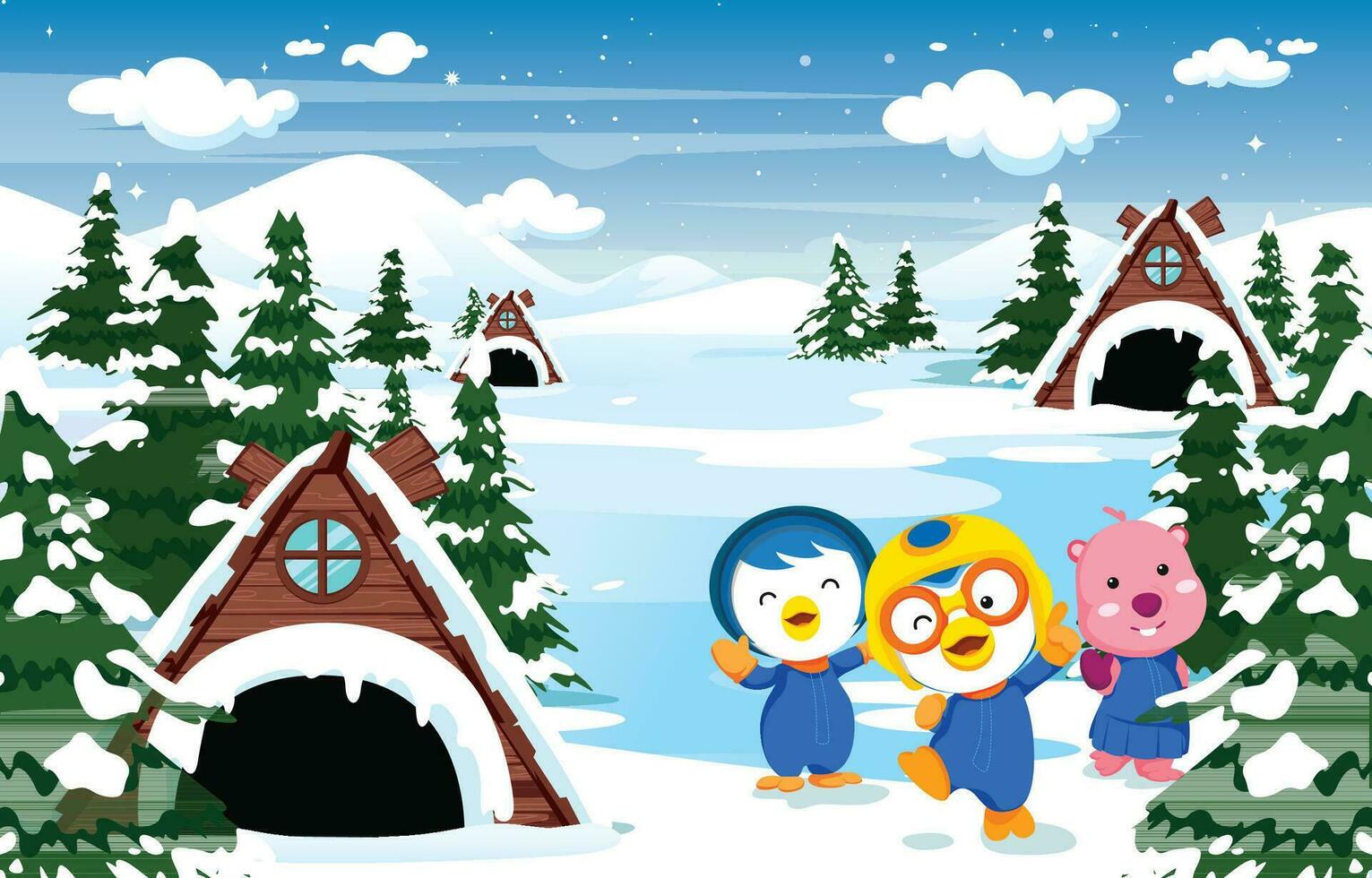 Cute Little Penguin and Friends Background vector