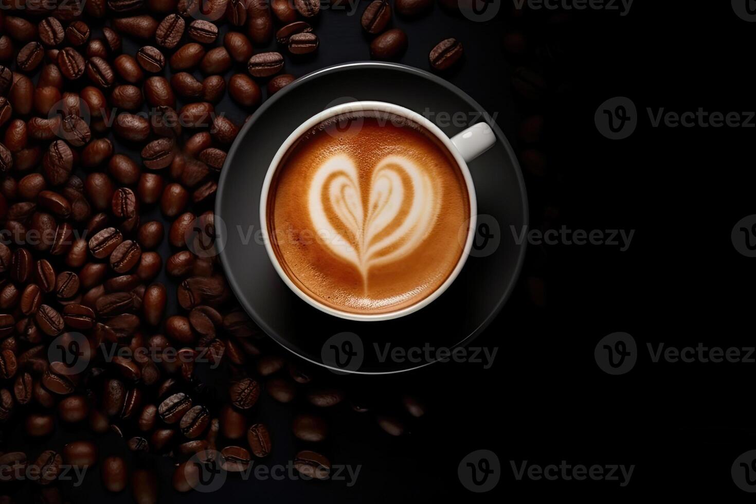 Cup of coffee on wooden background. Top view with copy space. photo