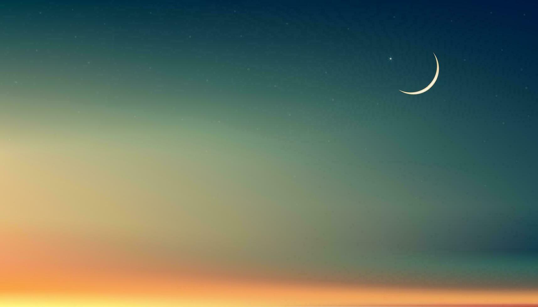 fondo de diseño de tarjeta de saludo islámico ramadan kareem con luna creciente sobre fondo de cielo de puesta de sol colorido, religiones vectoriales simbólicas de musulmanes para ramadan kareem, eid mubarak, eid al adha.eid al fitr vector