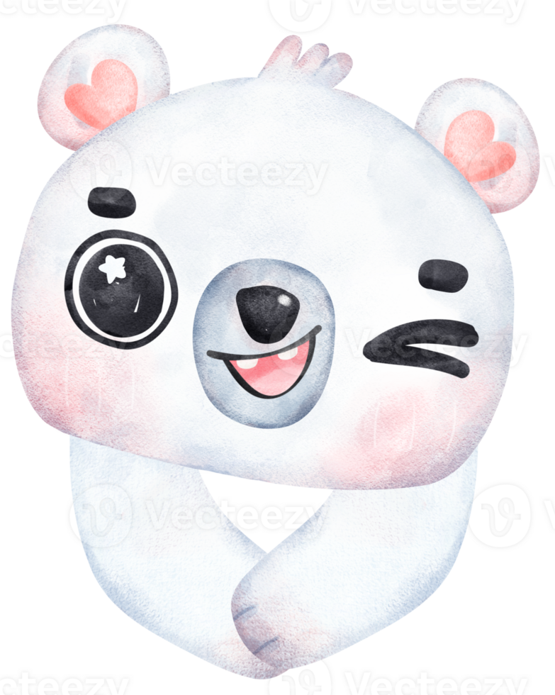 Whimsical Polar Bear exciting face cartoon Playful winter animal Watercolor Children Illustration png