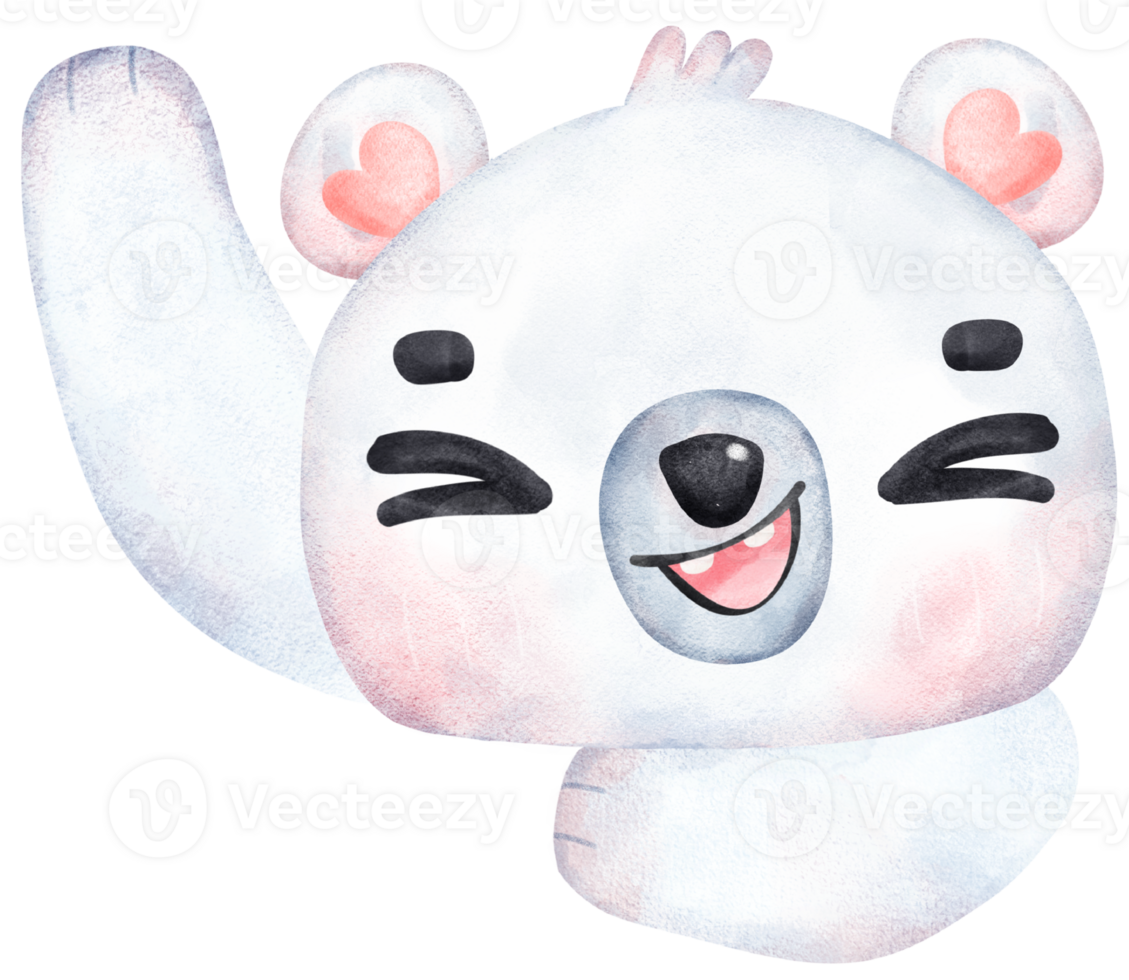 Whimsical Polar Bear exciting face cartoon Playful winter animal Watercolor Children Illustration png