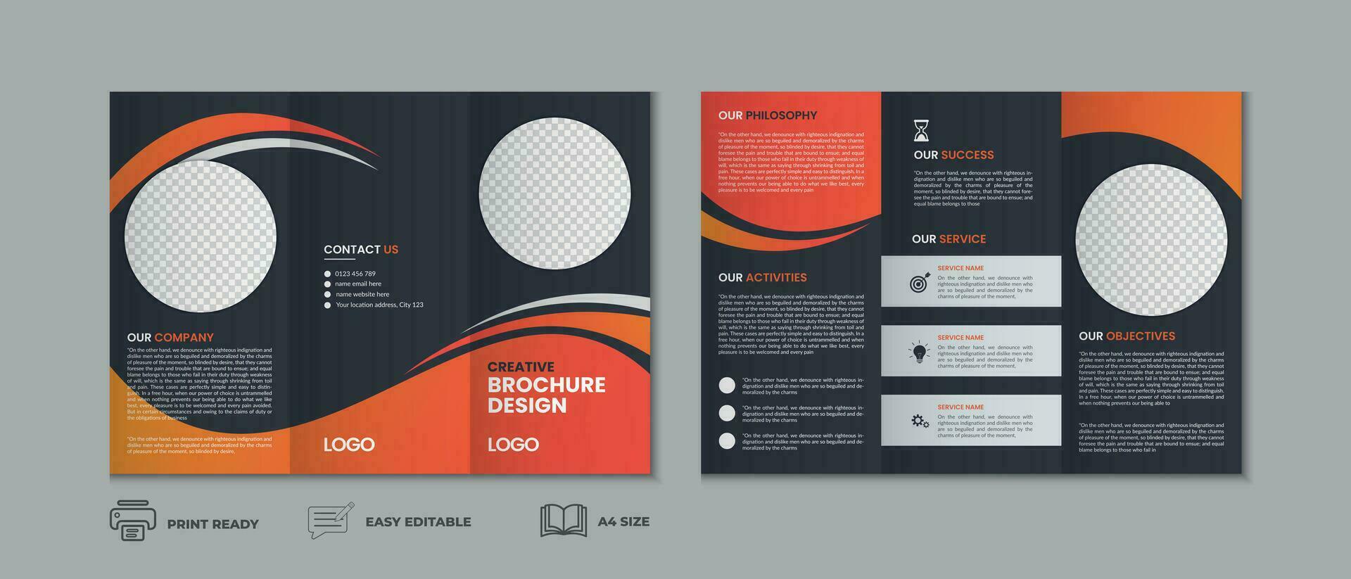 Professional clean modern and corporate various colorful trifold brochure template, three fold cover page, three fold presentation, bifold brochure background layout design with mockup vector