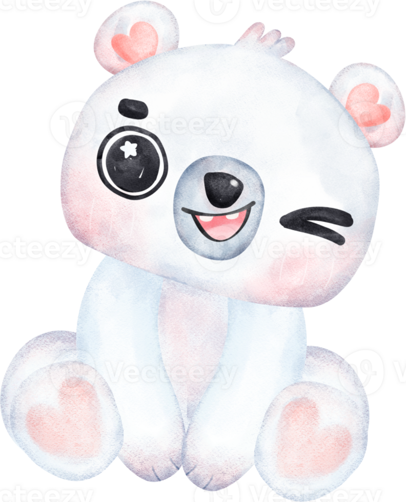 Playful Polar Bear, Expressive Watercolor Cartoon character, Varied Poses png