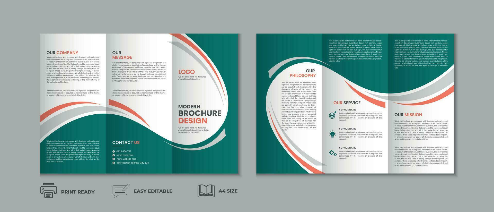 Professional clean modern and corporate various colorful trifold brochure template, three fold cover page, three fold presentation, bifold brochure background layout design with mockup vector