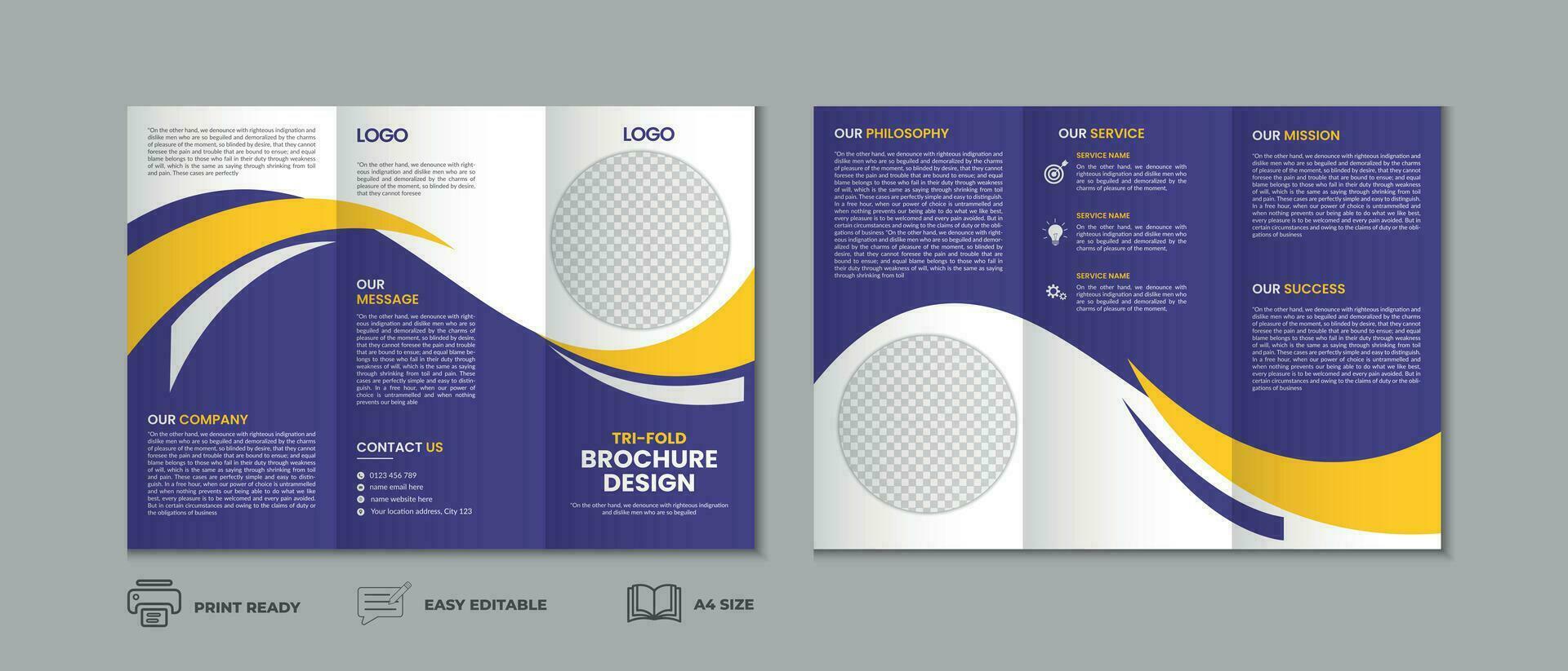 Professional clean modern and corporate various colorful trifold brochure template, three fold cover page, three fold presentation, bifold brochure background layout design with mockup vector