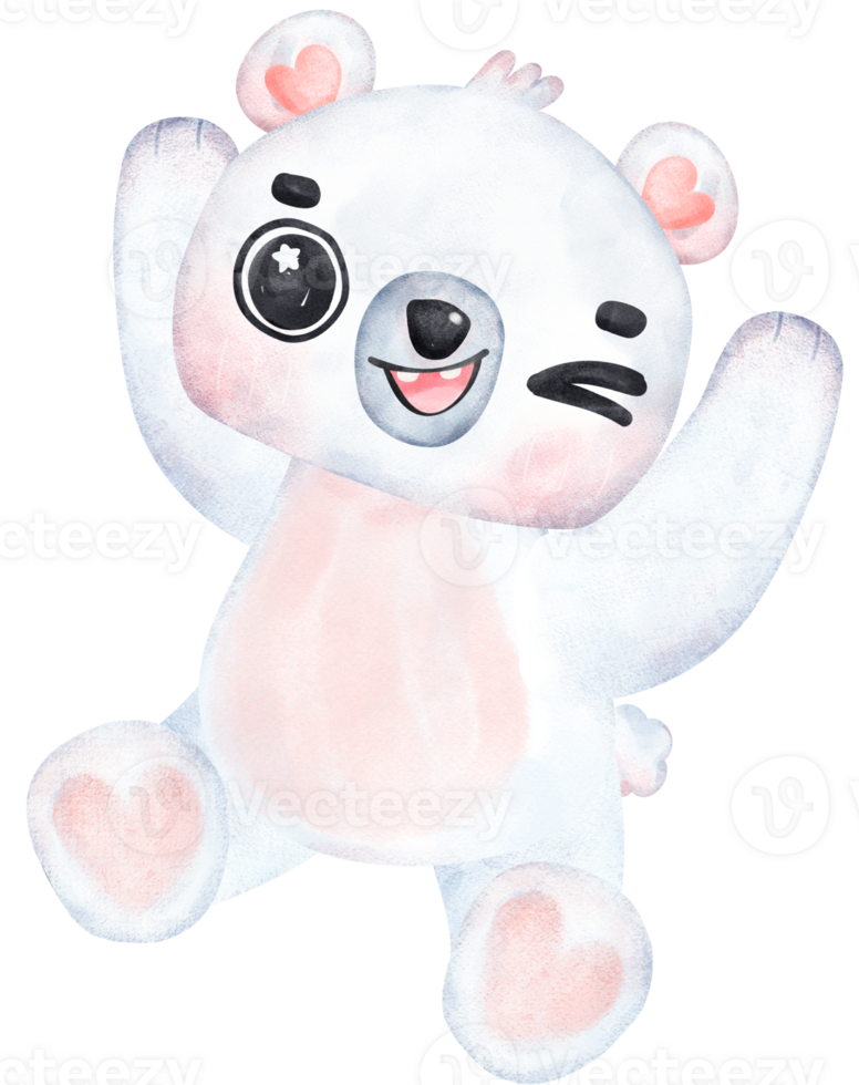 Playful Polar Bear, Expressive Watercolor Cartoon character, Varied Poses png