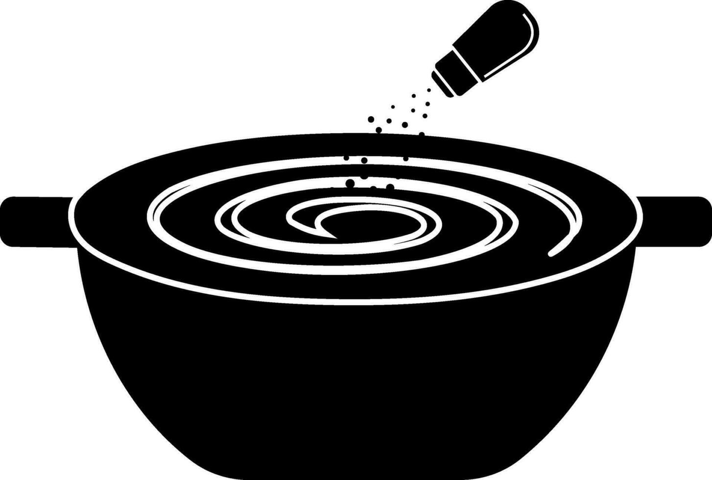 Black and white bowl with sprinkle bottle in flat style. Glyph icon or symbol. vector