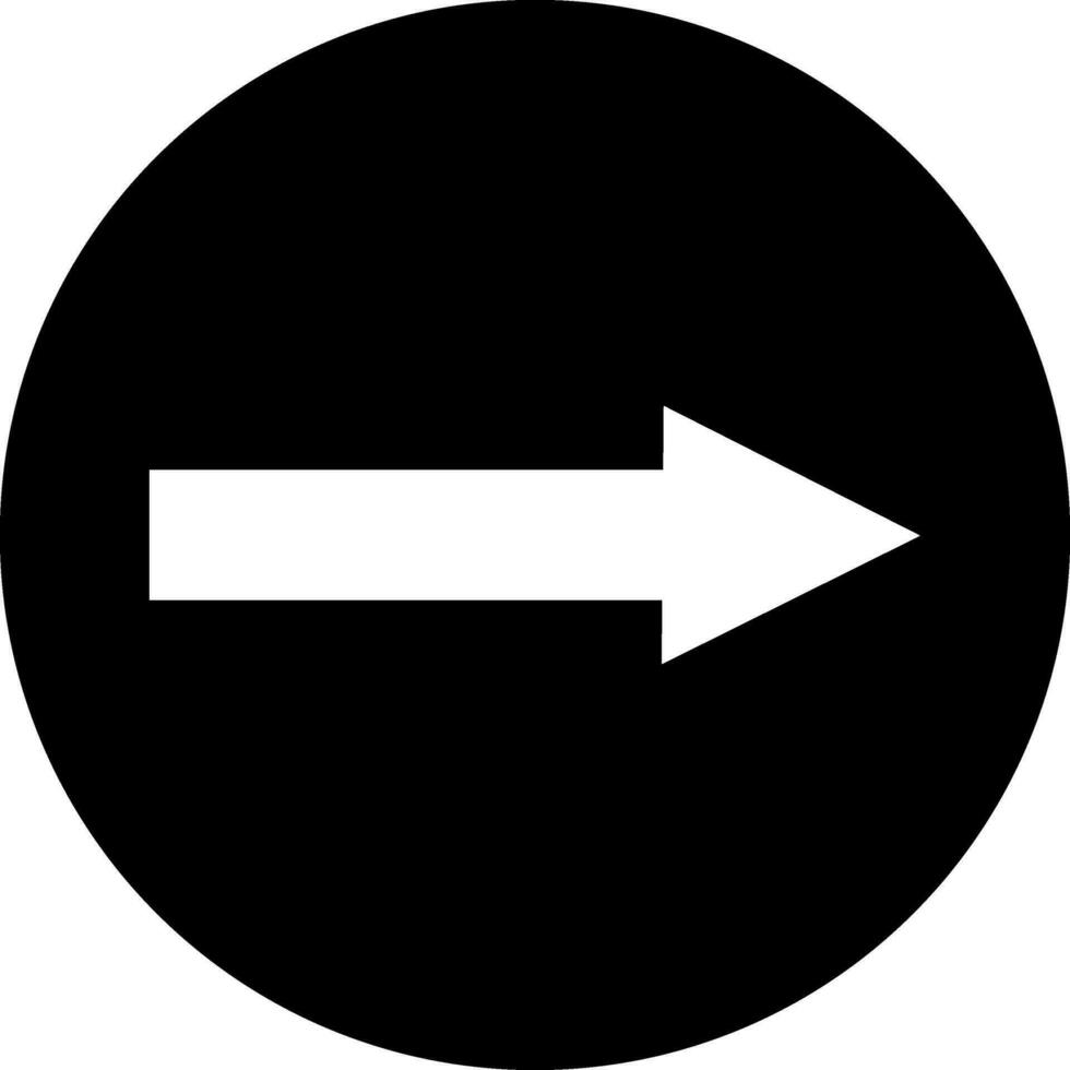 blanco Derecha flecha firmar en negro círculo. glifo icono o símbolo. vector