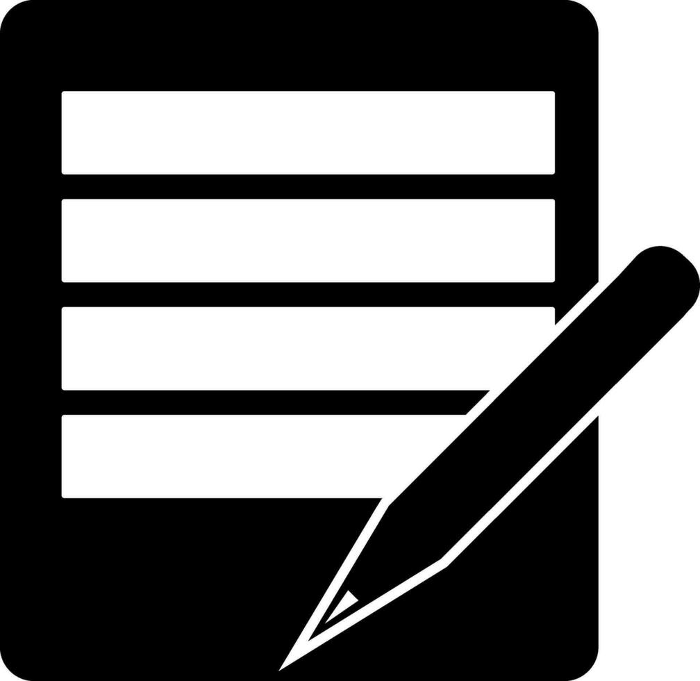 Paper with pencil in black and white color. Glyph icon or symbol. vector