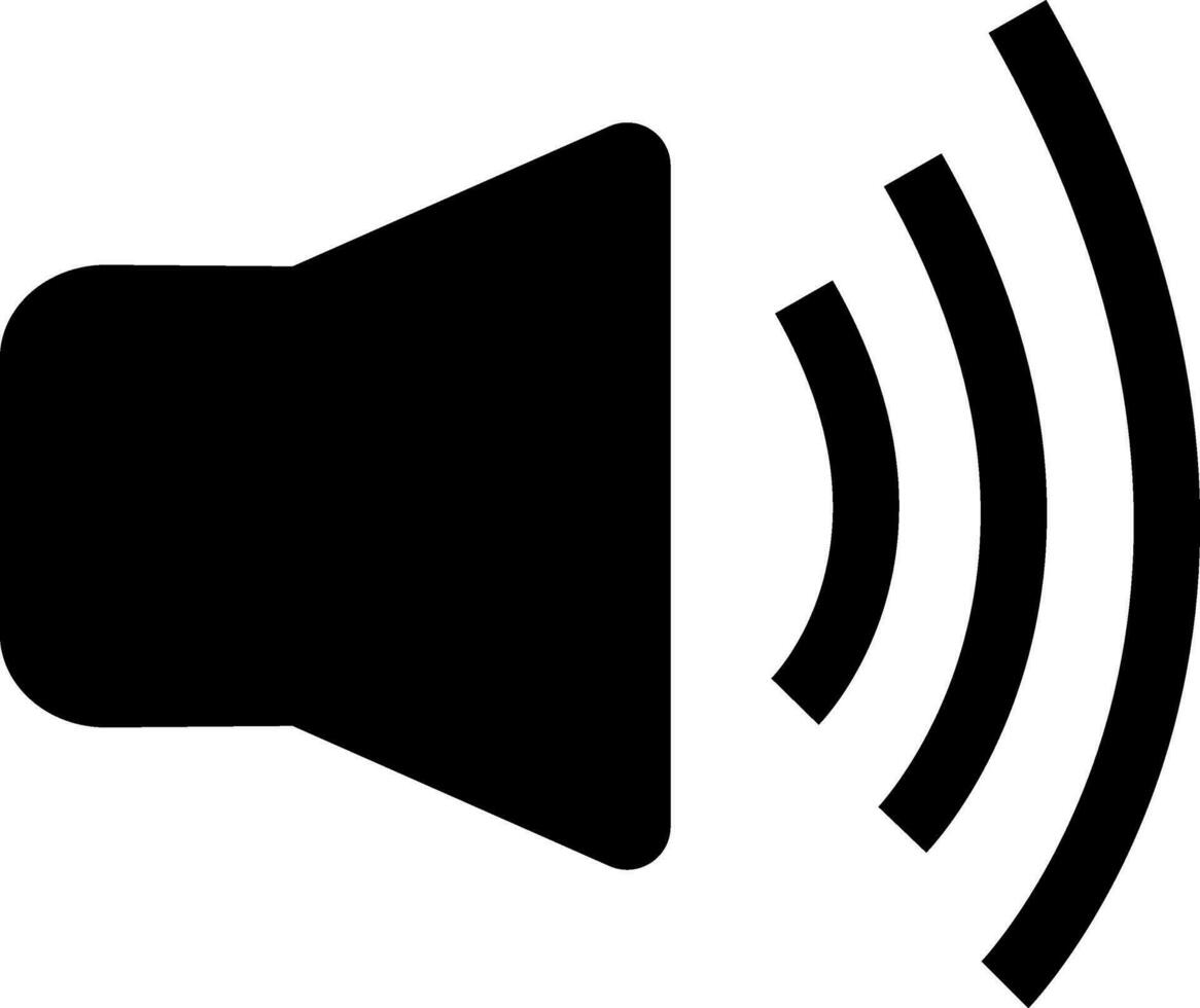 Black megaphone with rays on white background. Glyph icon or symbol. vector