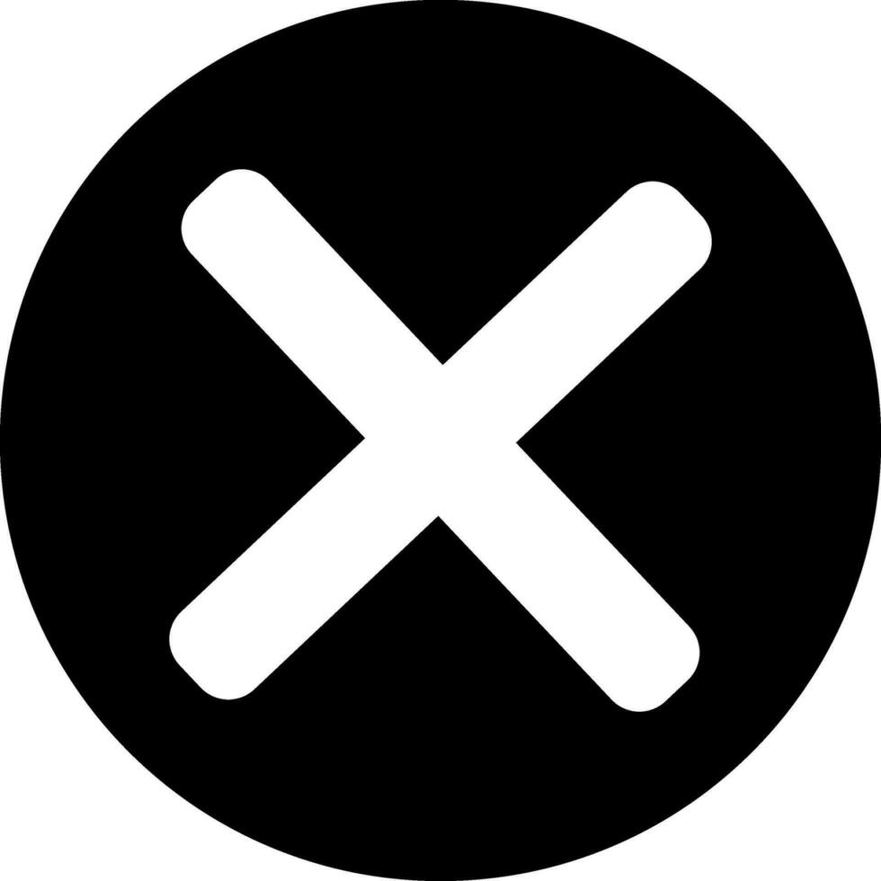 White wrong mark sign on black circle. Glyph icon or symbol. vector