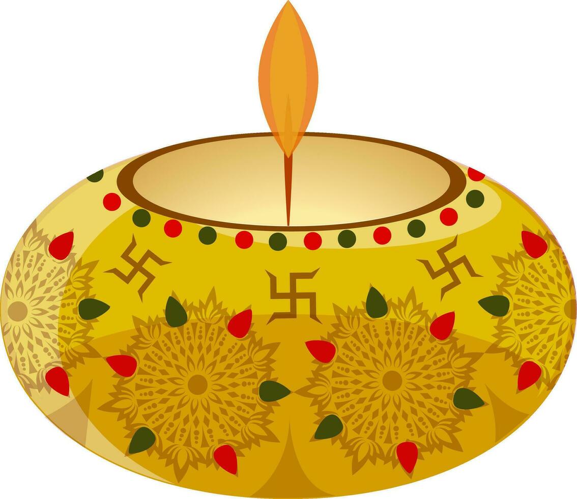 Creative floral oil lamp Diya for Happy Diwali. vector