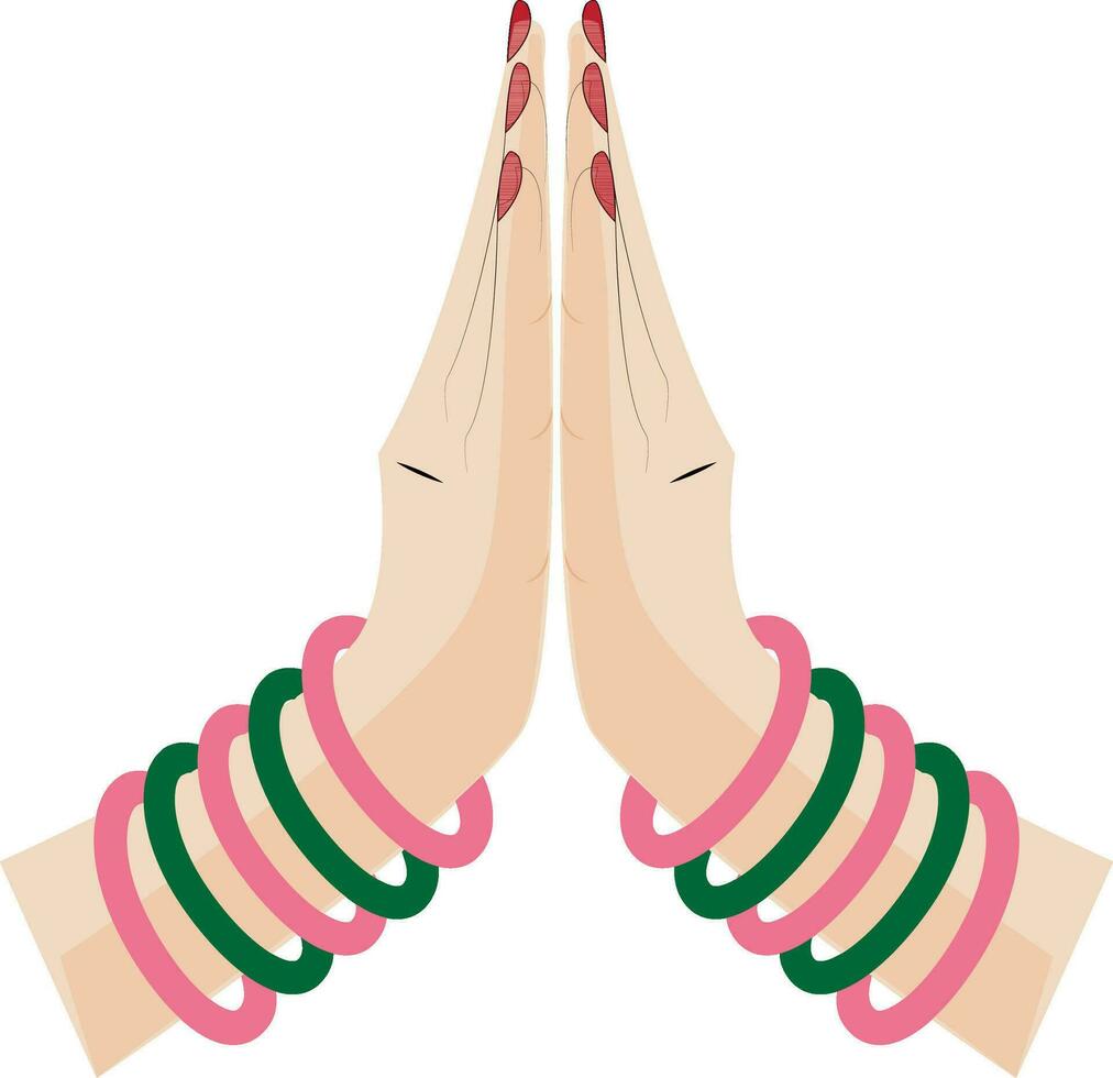Woman hands in Indian Greeting Pose Namaste. vector