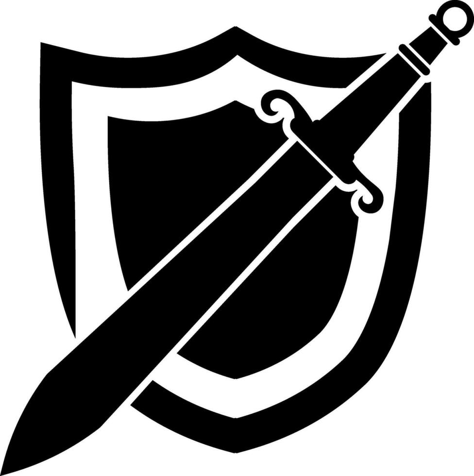Shield and sword in Black and White color. vector