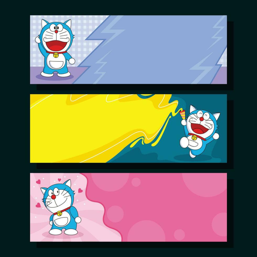 Blue Robot Cat Horizontal Banner vector