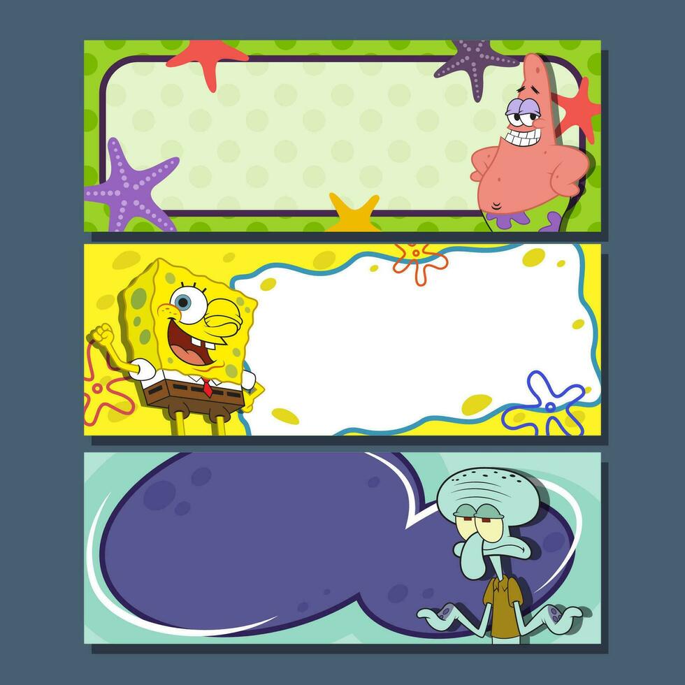 Cute Yellow Sponge Character Banner Set vector