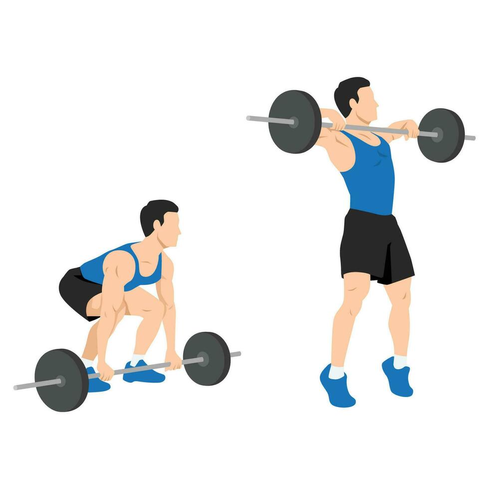 Man doing Barbell high pull exercise. vector