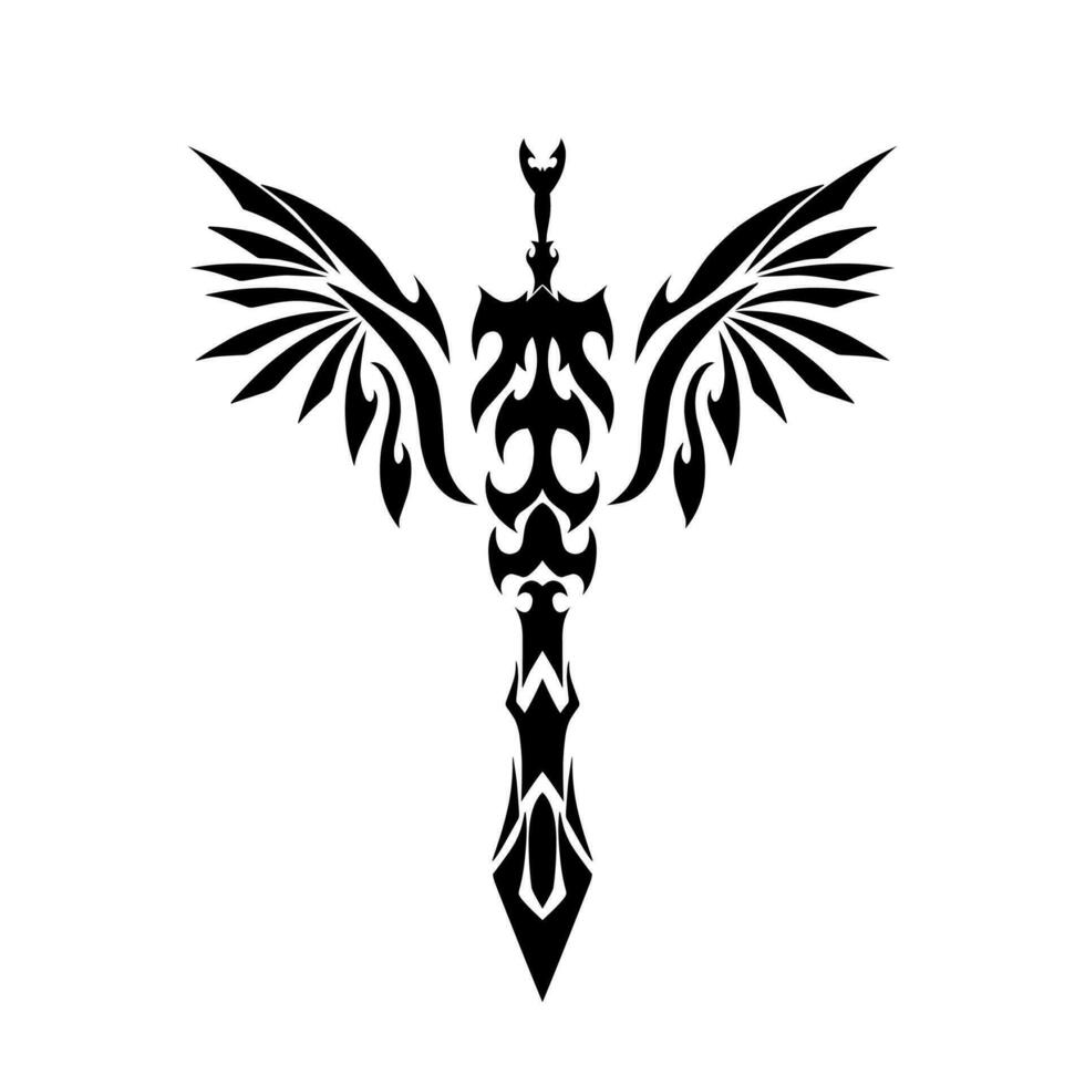 Illustration vector graphic of tribal art design sword wings for tatto