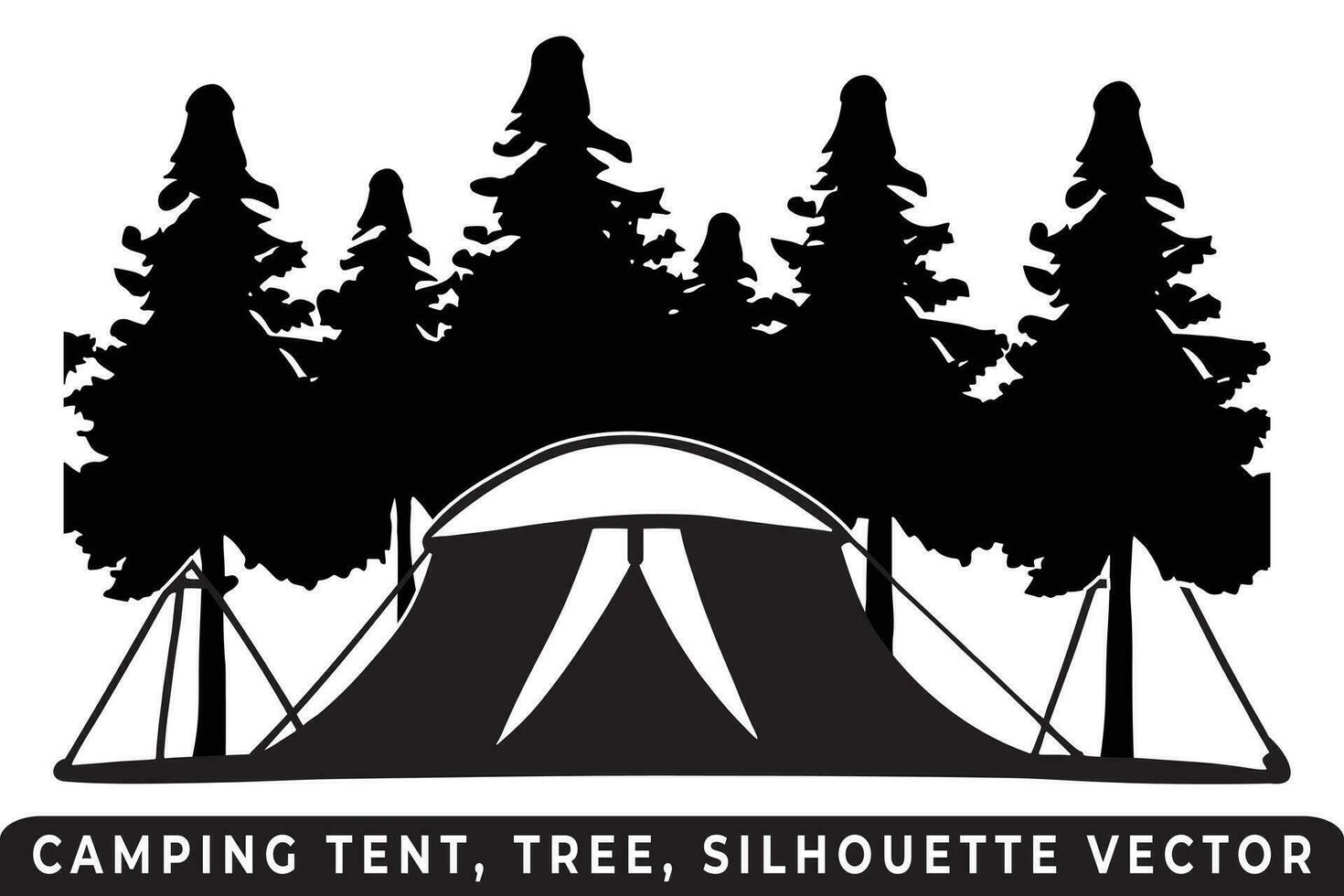 Camping tent silhouette vector, Tent and tree vector, Campsite silhouette, Outdoor adventure vector, Camping tent icon, Forest silhouette vector, Night camping scene, Night camping silhouette. vector