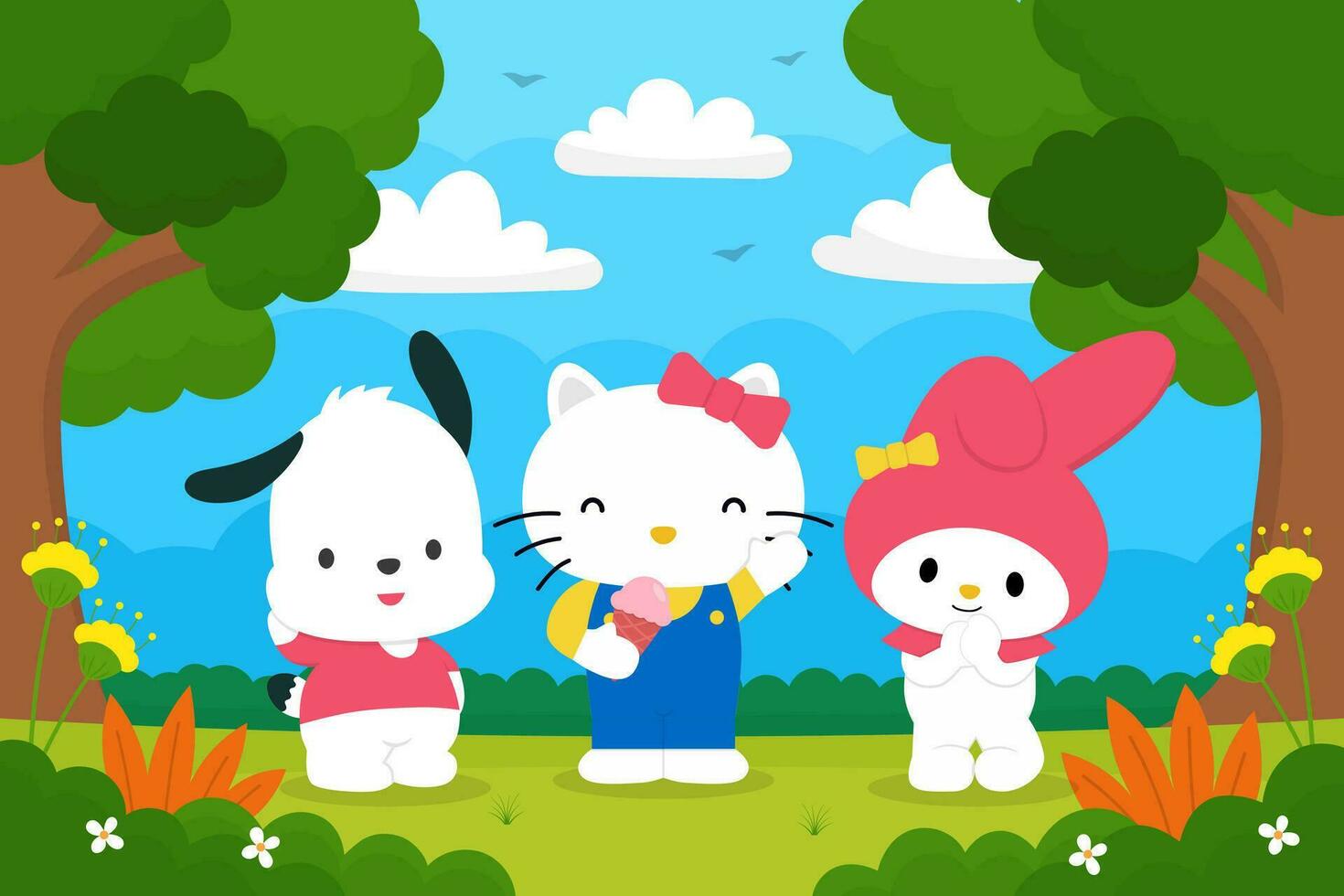 Cute Animal Standing Together in the Park vector