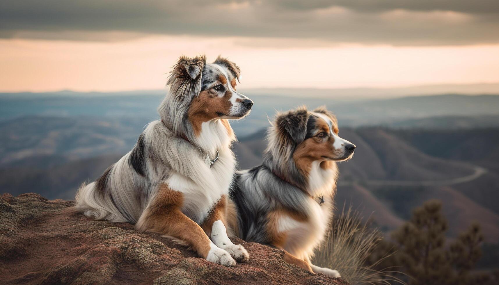 un leal familia de mullido mascotas jugando en naturaleza belleza generativo ai foto