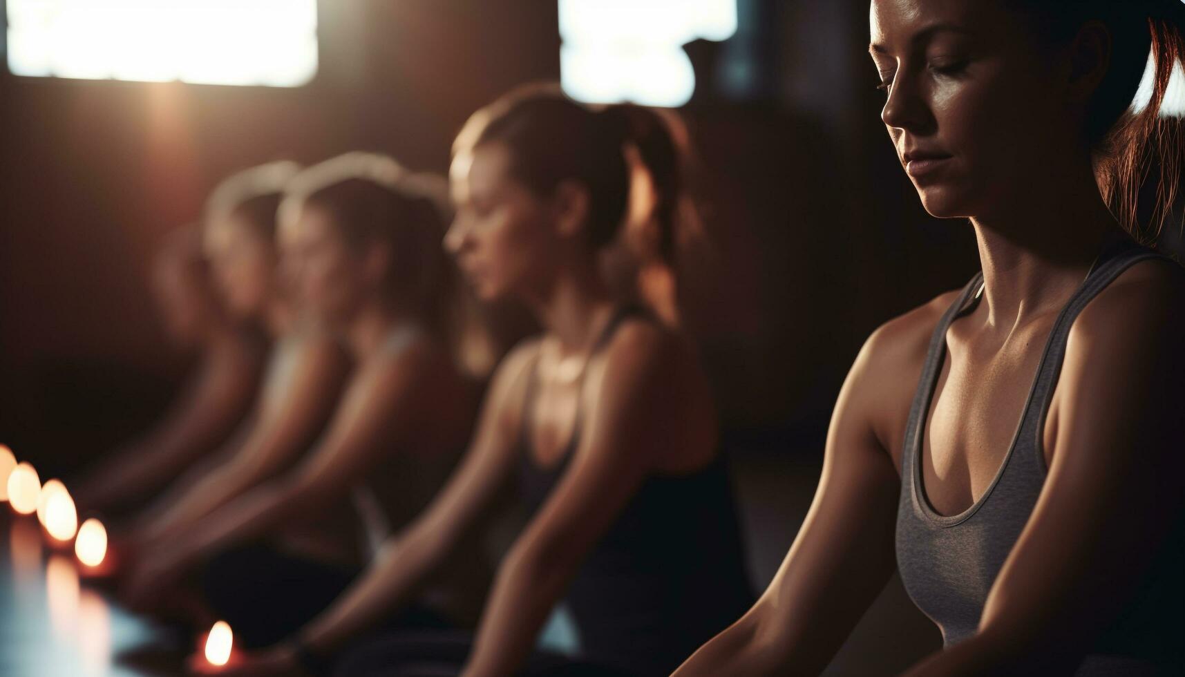 joven mujer practicando yoga en Deportes ropa a salud club generativo ai foto