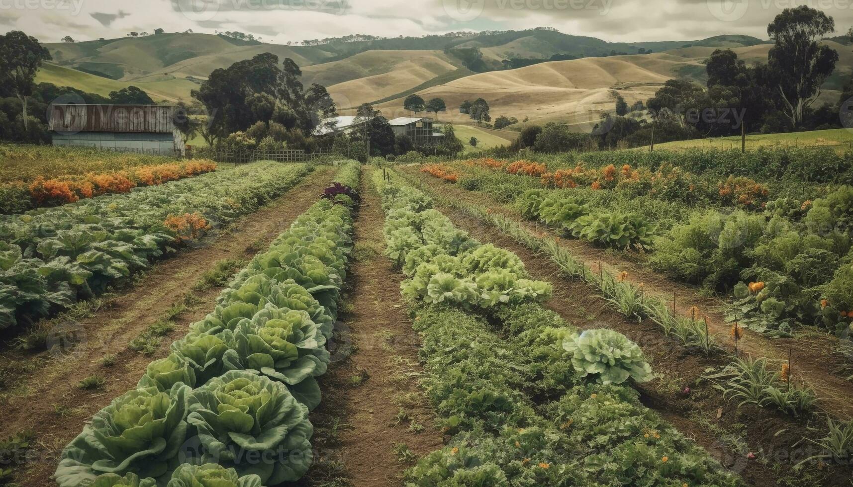 Agriculture industry harvests healthy food in a non urban landscape generative AI photo
