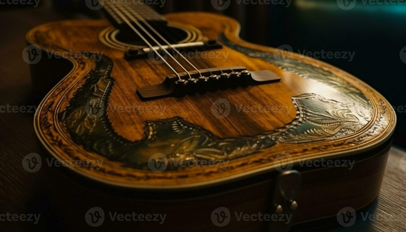 antique guitar acoustic instrument scene generative AI photo