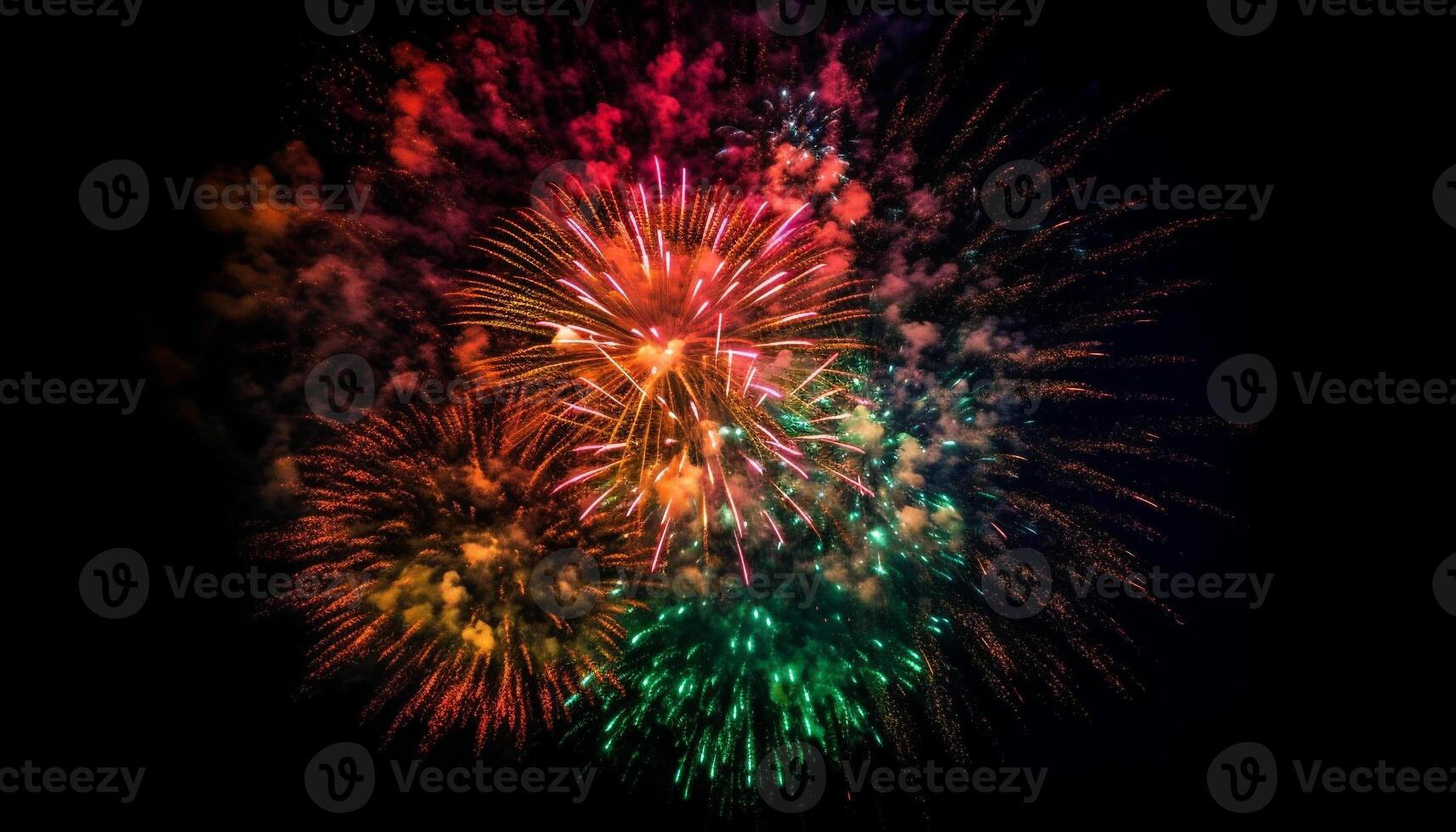 Night sky ablaze with multi colored fireworks exploding photo