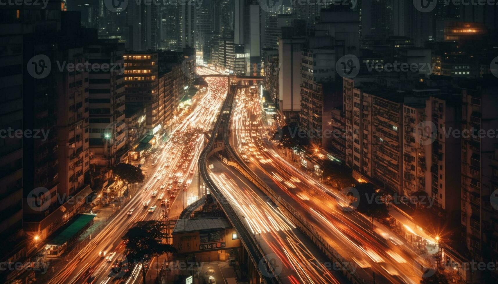 corriendo carros encender el ciudad horizonte en borroso movimiento generativo ai foto