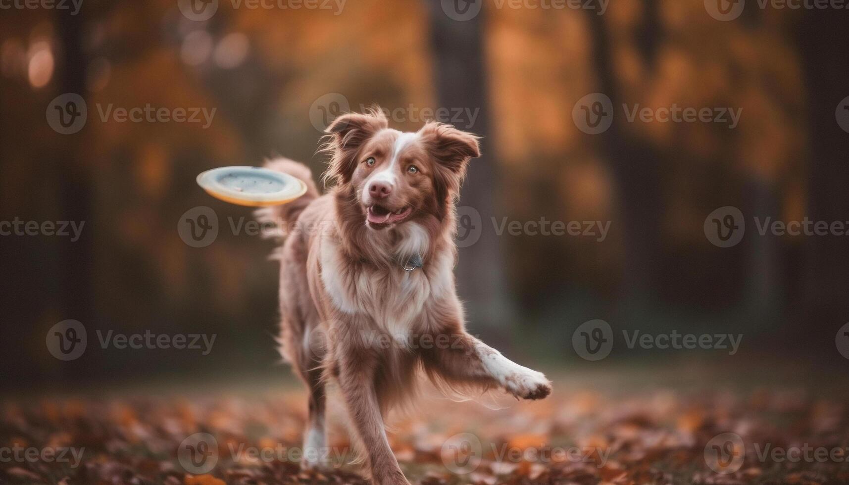 Playful puppies enjoy autumn outdoors, sitting in grassy forest photo