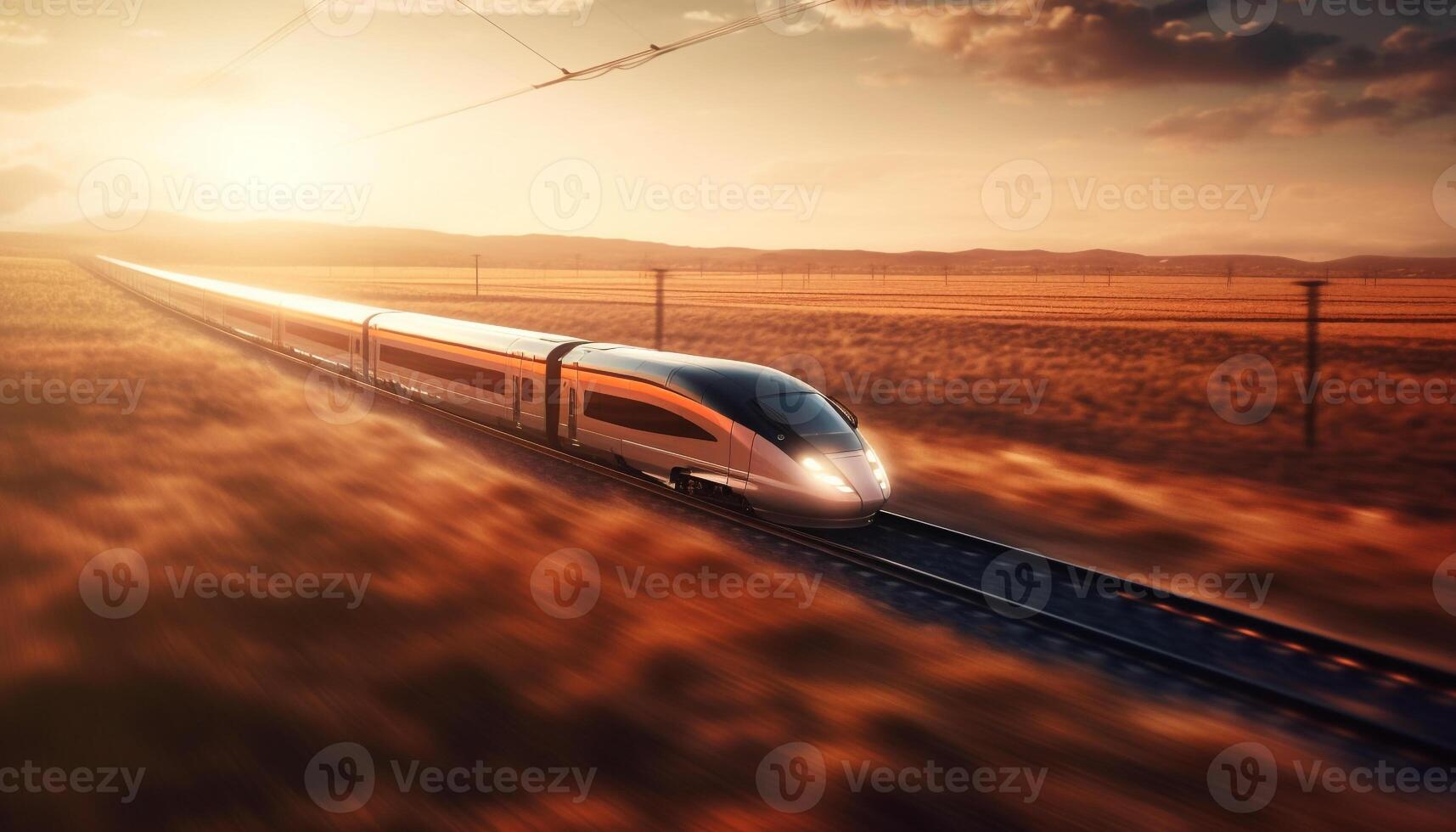 On the move, a commuter journey by train at dusk generative AI photo